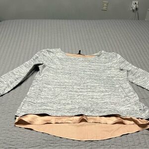 White House Black Market Gray and Cream Long Sleeve Top